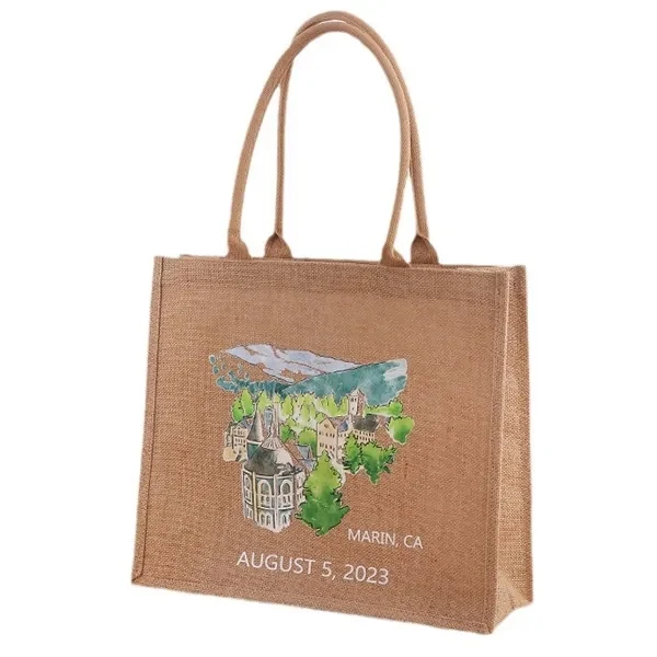 Full color Jute Bags -15.75x14x7.5, custom tote bag with logo imprint 1