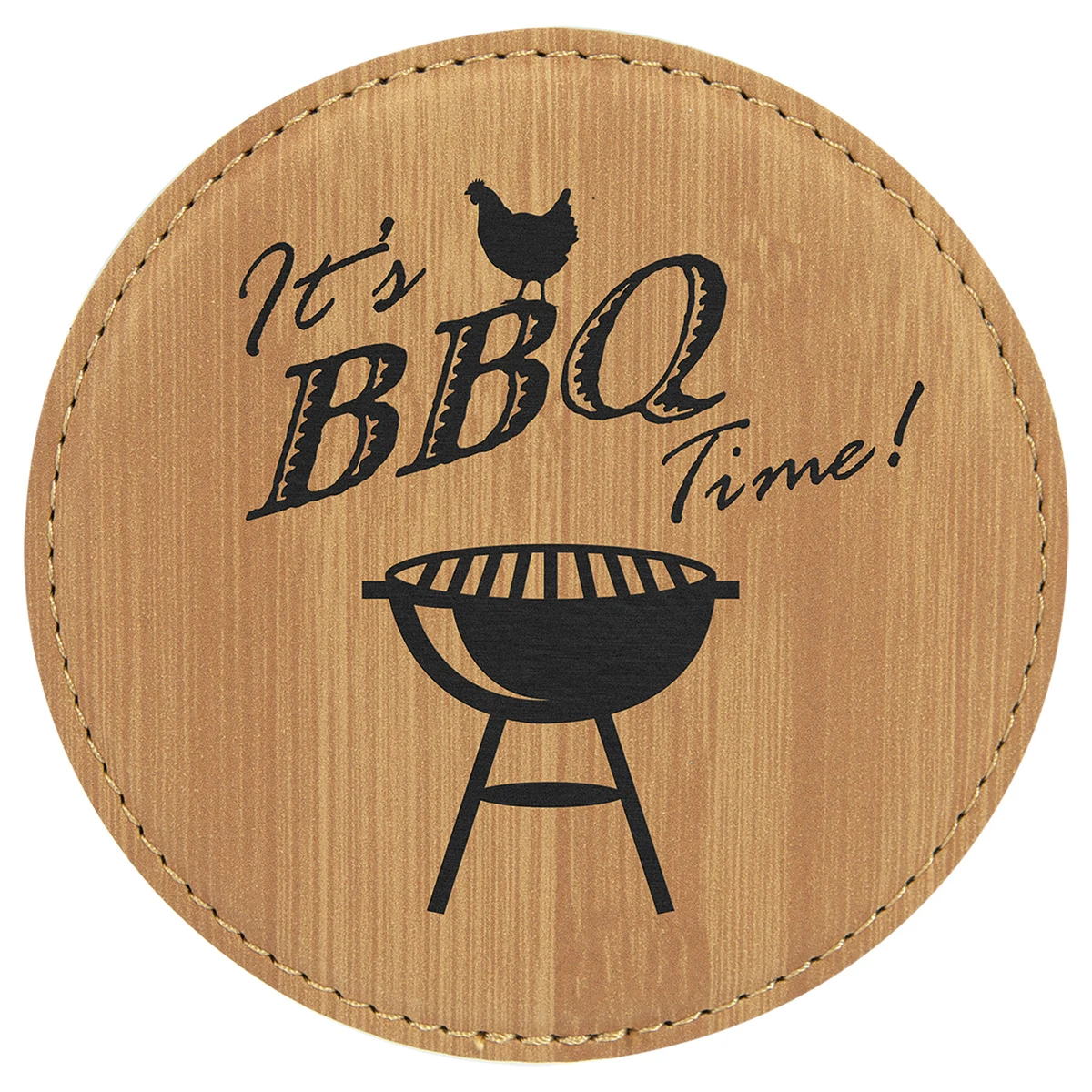 4" Round Bamboo Leatherette Coaster 1