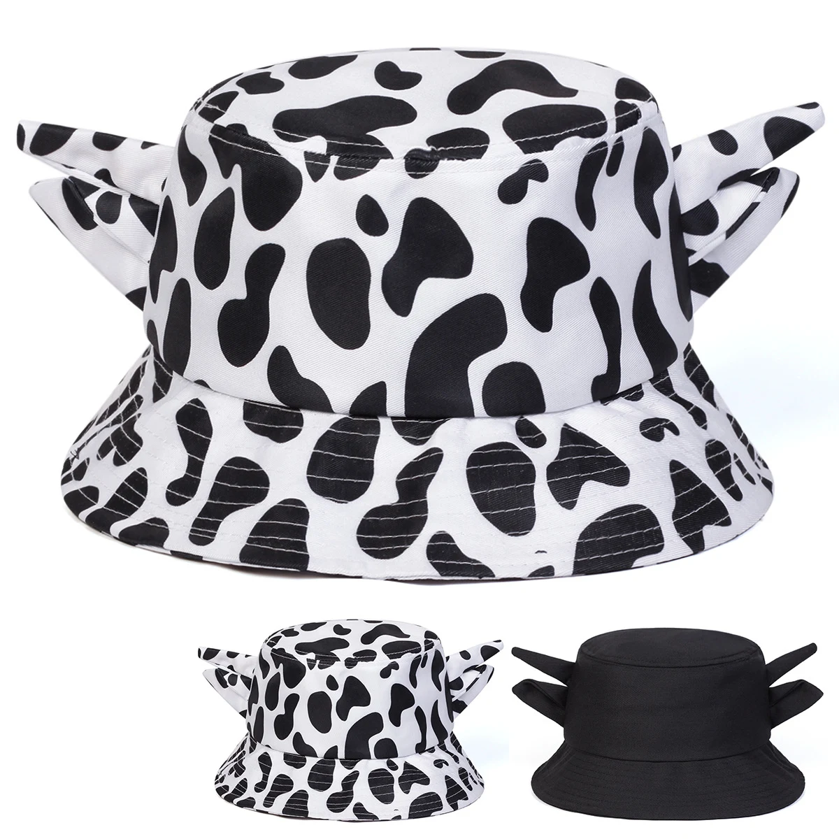 Cute Horn Ears Cow Print Bucket Hat 1