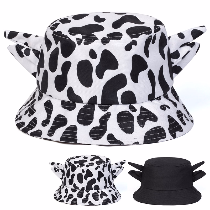 Cute Horn Ears Cow Print Bucket Hat