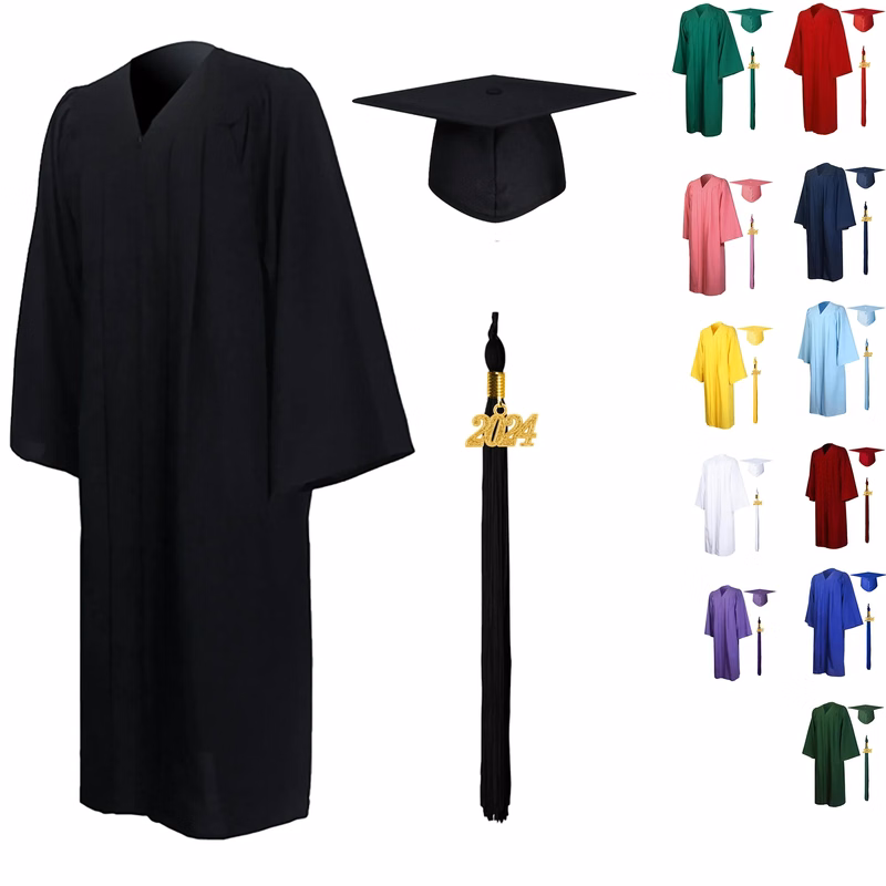 Matte Graduation Gown Cap Tassel Set 2024