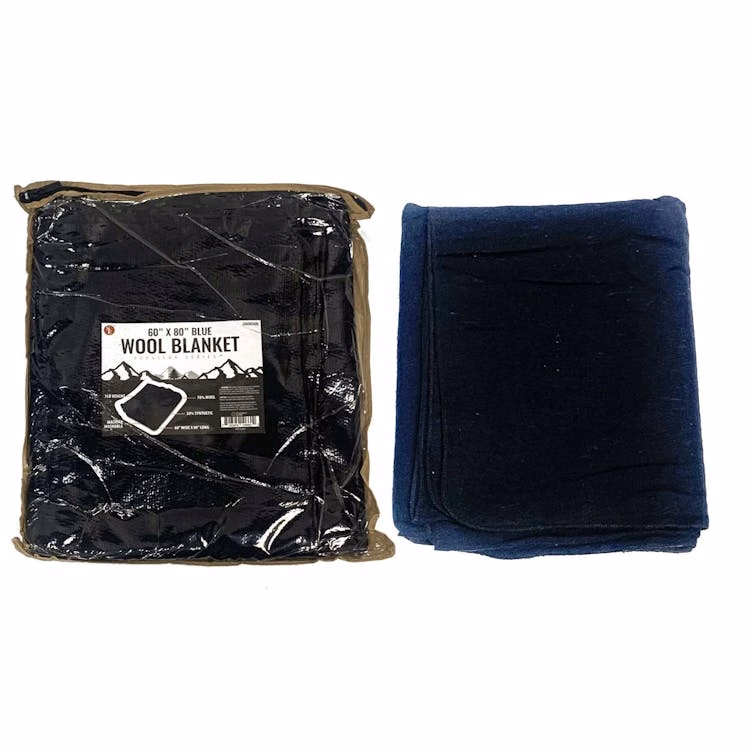 Navy Blue Blanket 70% Wool - 60" x 80"