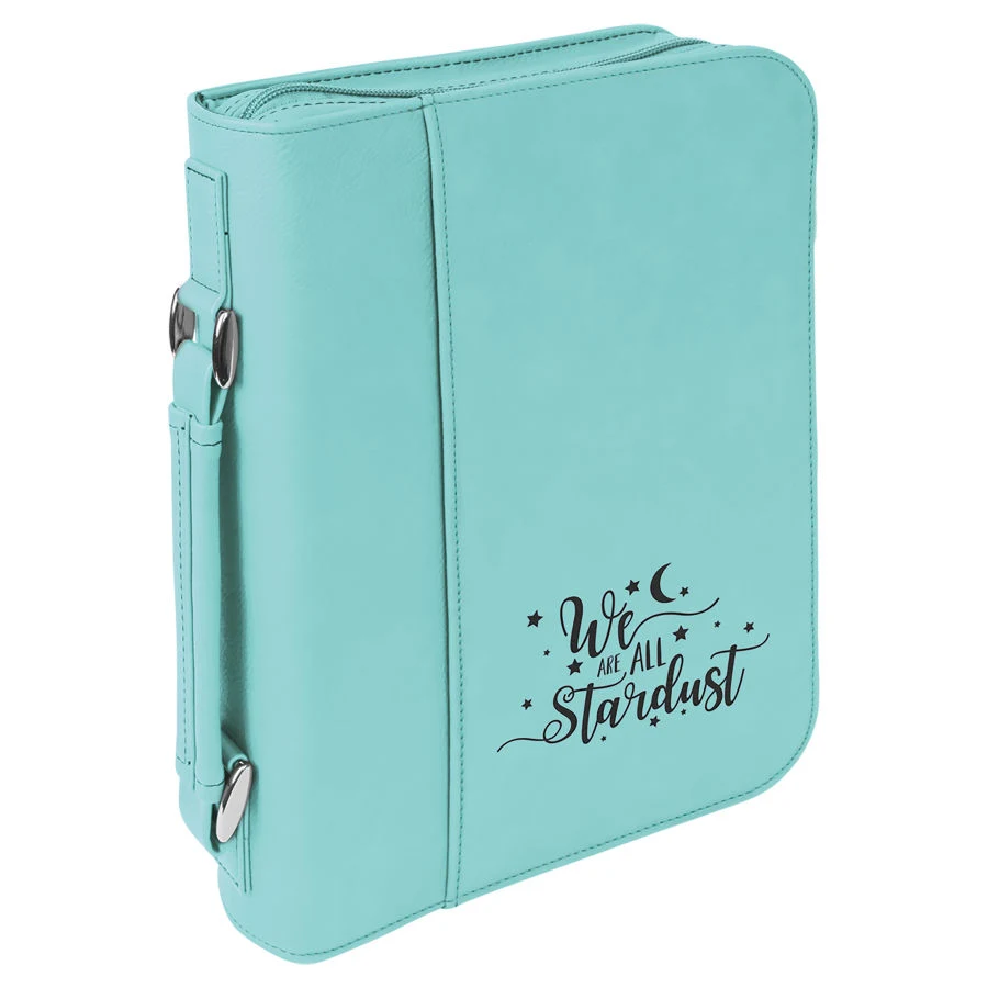 7 1/2" x 10 3/4" Teal Leatherette Book/Bible Cover with Handle & Zipper 1