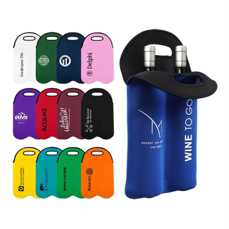 Neoprene Dual Wine Bottle Holder Tote Bag, custom tote bag with logo imprint 1