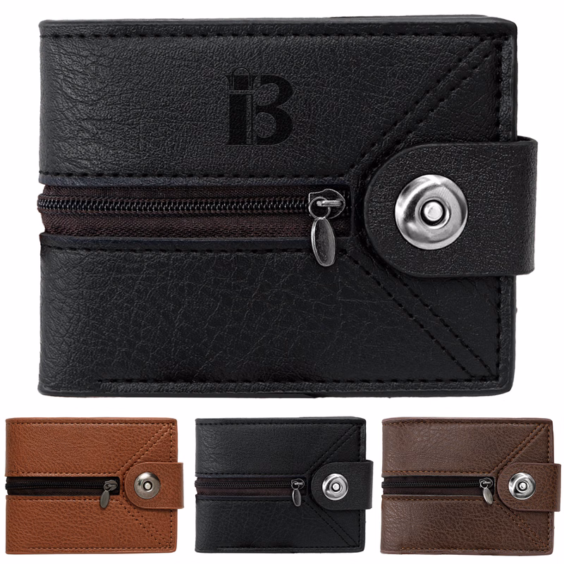 PU Magnetic Buckle Bifold Wallet w/ Zipper