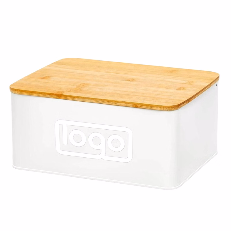 Square Metal Bread Box with Wooden Lid