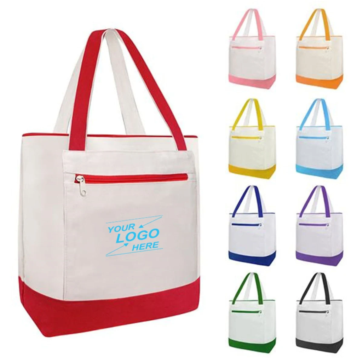 Zippered Canvas Tote Bag with Front Pocket 1
