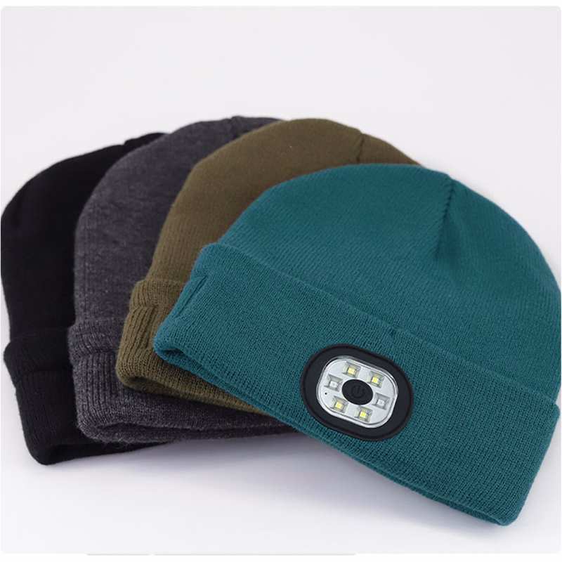 LED Beanie Hat with Built-in Earphones & Light