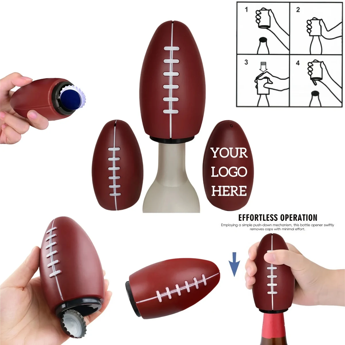 Football-Shaped Automatic Press Down Bottle Opener 1