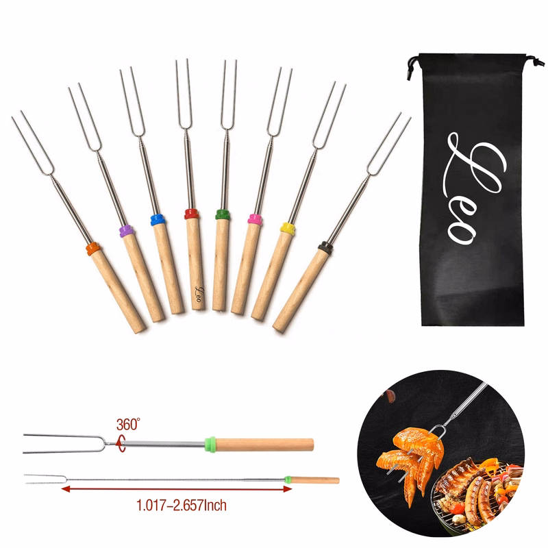 8Pcs Extendable Stainless Steel BBQ Roasting Sticks