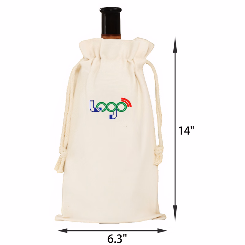 MOQ 50 PCS Convenient Drawstring Wine Bottle Canvas Bag