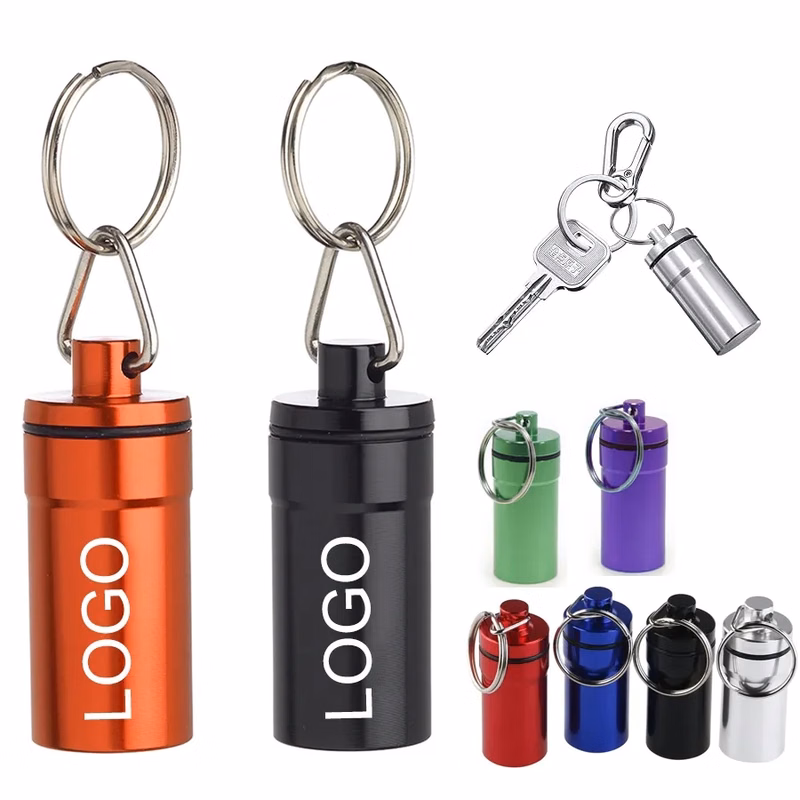 Metallic Aluminum Pill Bottle Keychains
