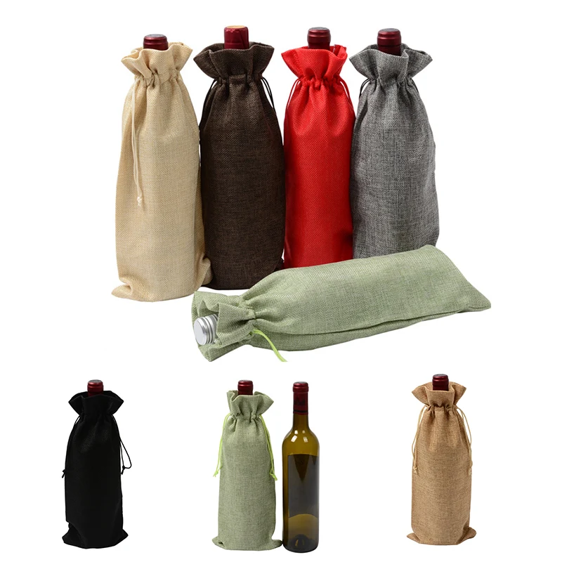 Dust-Proof Mouth Linen Wine And Champange Bottle Drawstring Bag 1