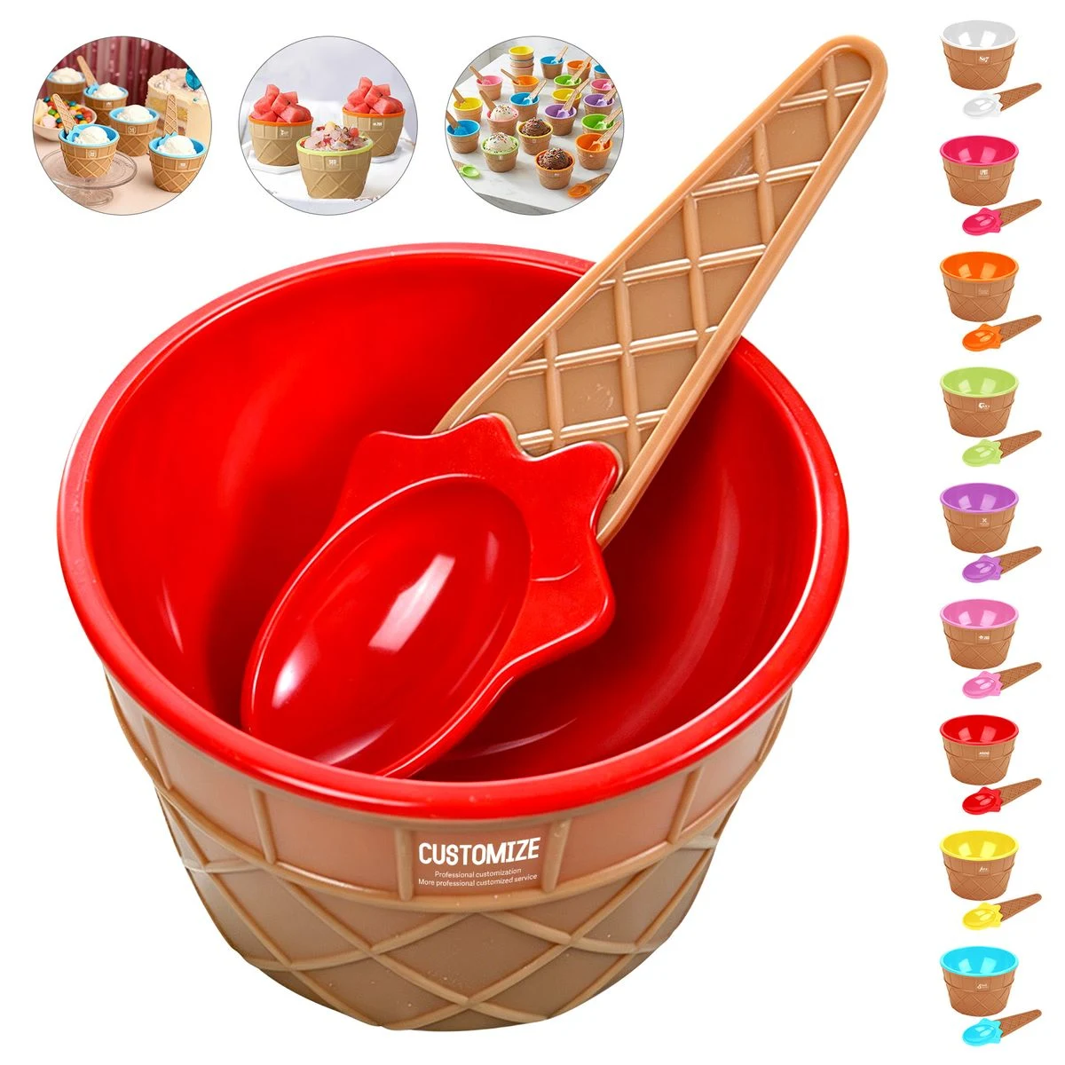 Cartoon Double-layer PP Children Ice Cream Bowl Spoon Set 1