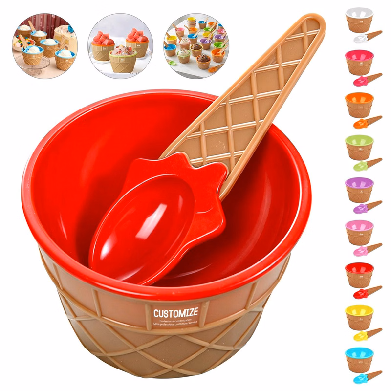 Cartoon Double-layer PP Children Ice Cream Bowl Spoon Set