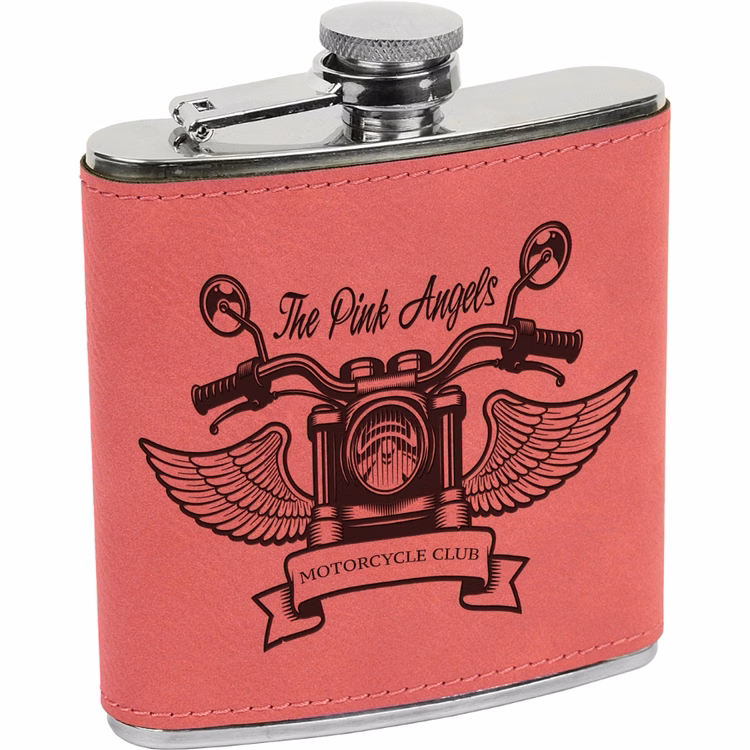 Laser Engraved Leatherette Covered Stainless Steel Flask - Pink