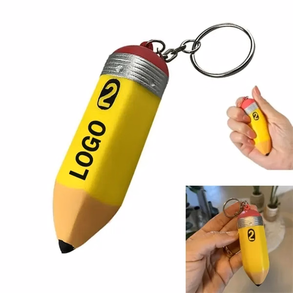 Custom Pencil Shaped Stress Reliever Keychain with PU Material — Educational Promotional Gift