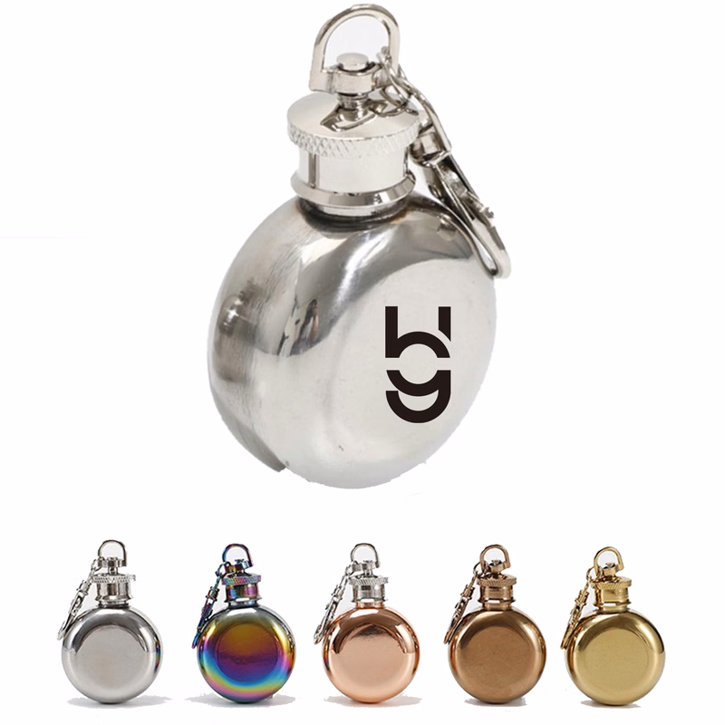 Mini Round Stainless Steel Flask with Keychain