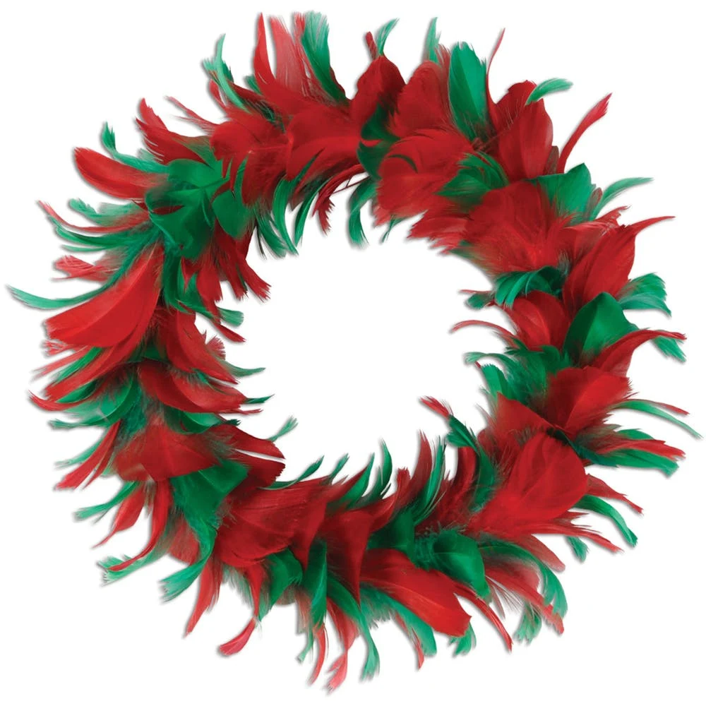 Feather Wreaths - Red & Green 8" 1