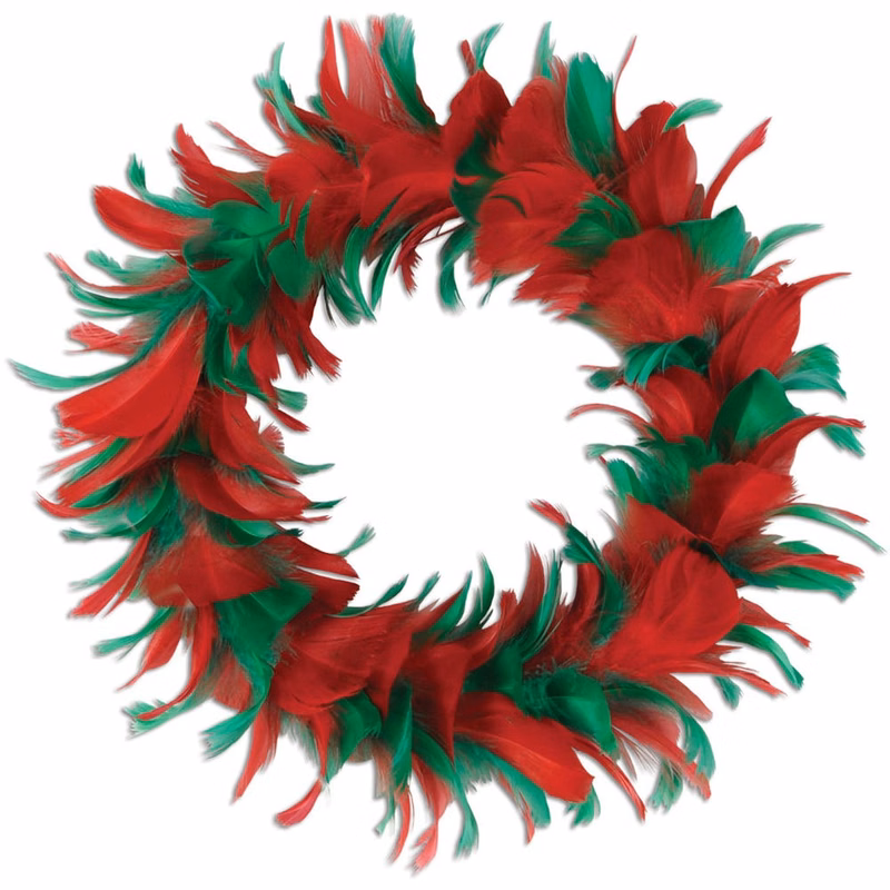 Feather Wreaths - Red & Green 8"