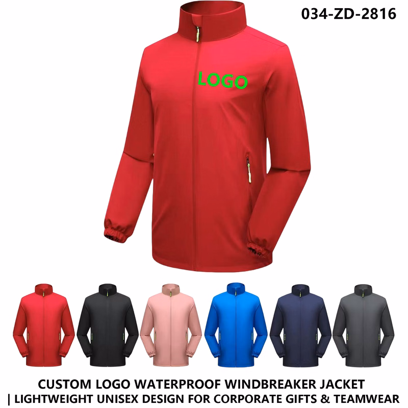Unisex Custom Logo Stand Collar Windbreaker Jacket - Outdoor Use