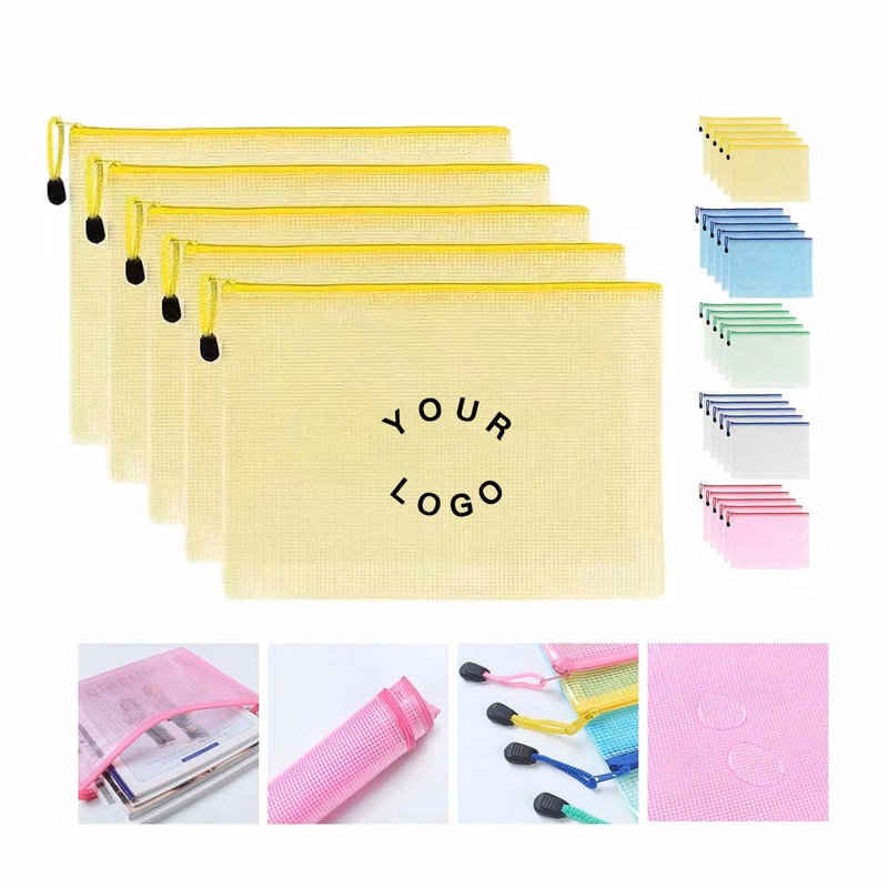 A4 PVC Zipper File Bag Transparent Grid Design