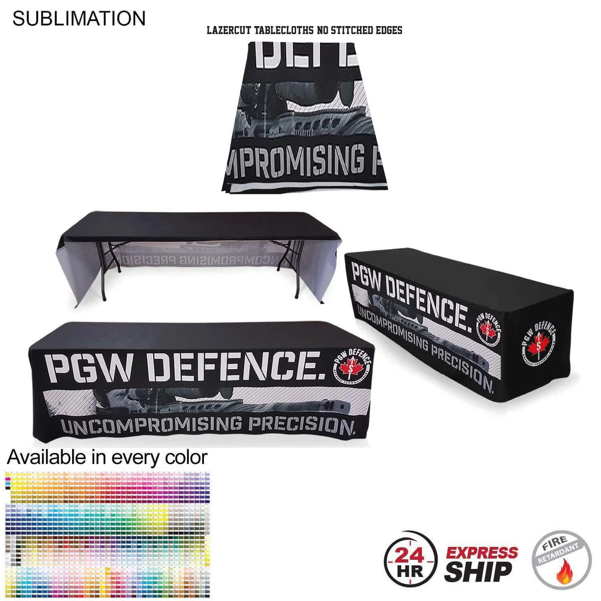 24Hr Express Ship - 8' LazerCut 3-Sided Sublimated Tablecloth, Drape Style, Open Back 1