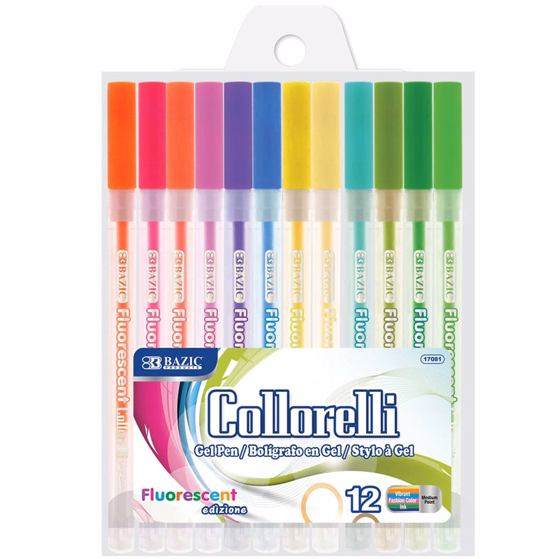 Gel Pens - 12 Assorted Fluorescent Colors