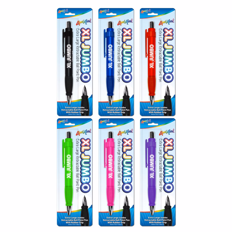 1pk XL JUMBO Extra Large Ball Point Pen w/ Rubber Grip - 6 colors per assorted inner