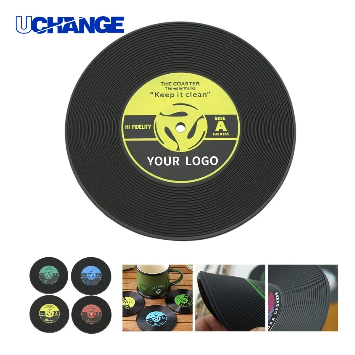 PVC Round Coasters Record Style 3.9 Inch 1