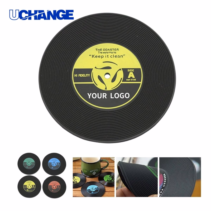 PVC Round Coasters Record Style 3.9 Inch