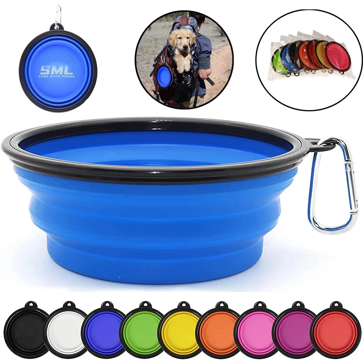 34oz Portable Collapsible Pet Bowl Carabiner Clip 1