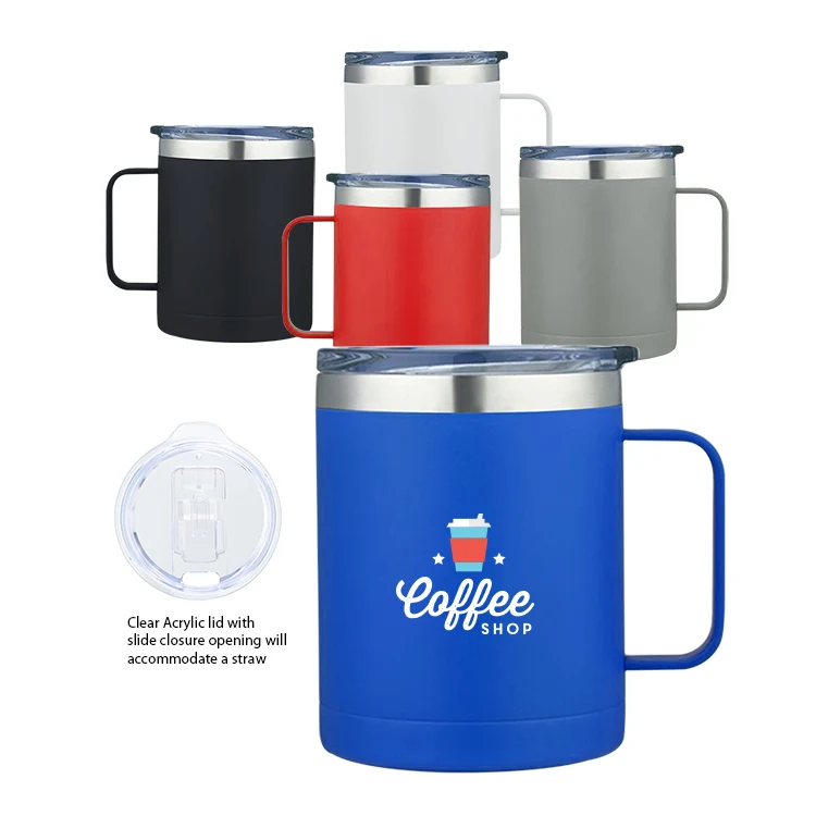 Glamping 14 oz. Double-Wall Stainless Mug w/Clear Acrylic Sliding lid 1