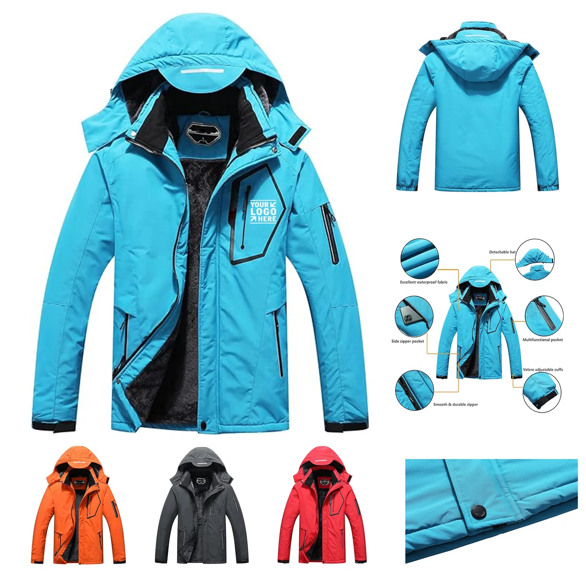 Men's Waterproof Adjustable Ski Jacket Warm Winter Snow Coat Hooded Raincoat 1