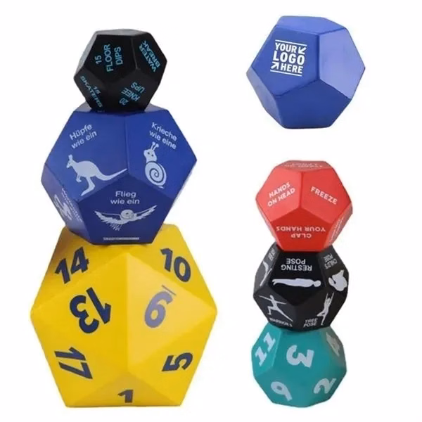 Custom Dodecahedron Stress Ball with Geometric Design & 12 Print Areas — Multi Color