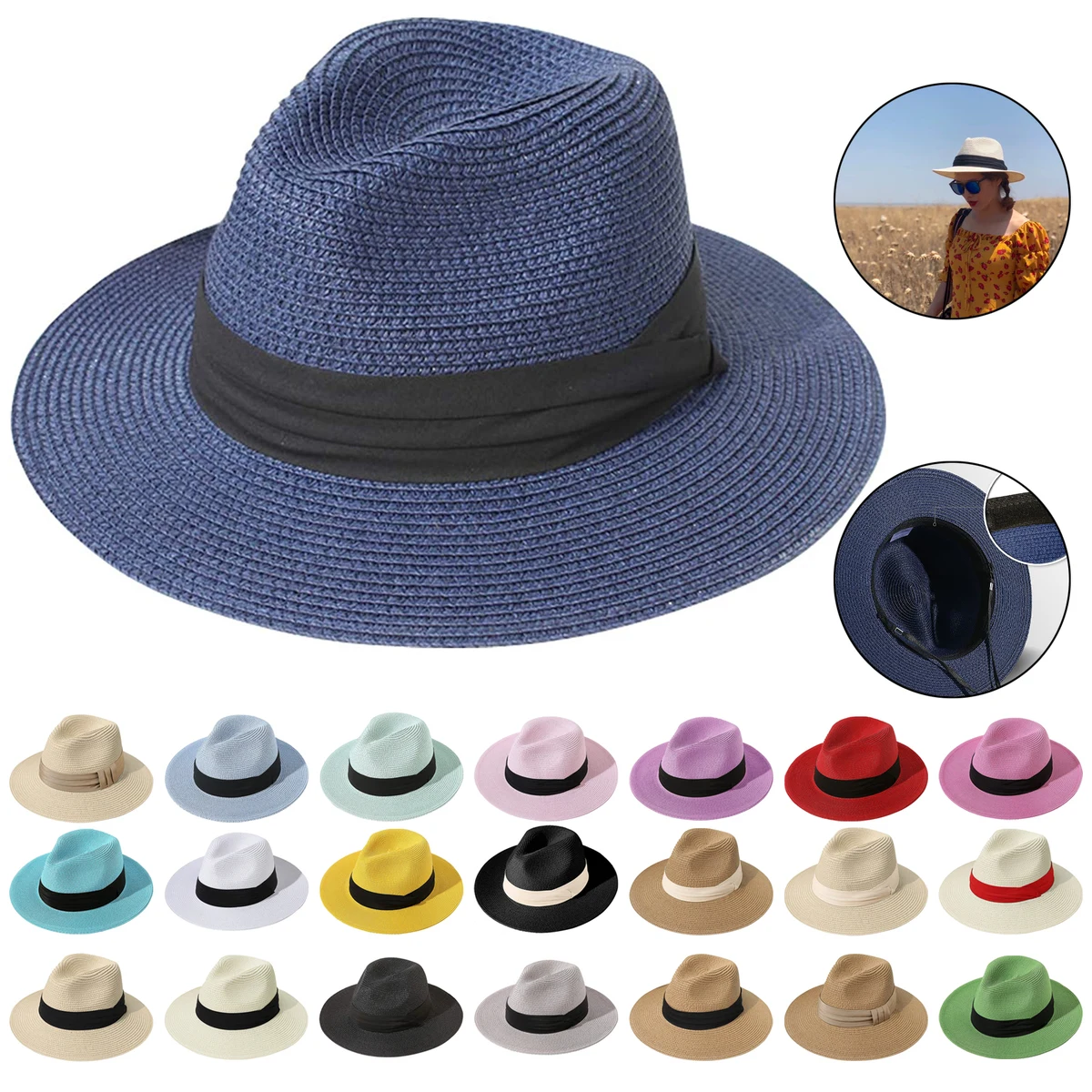 Women Wide Brim Straw Panama Sun Hat 1