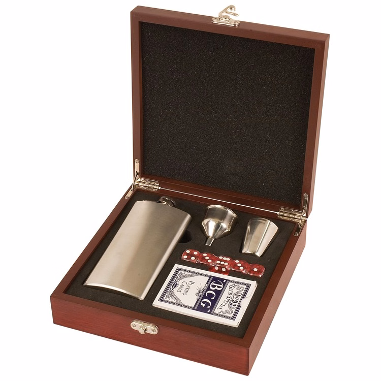Rosewood Finish Flask Set (engraved plate)