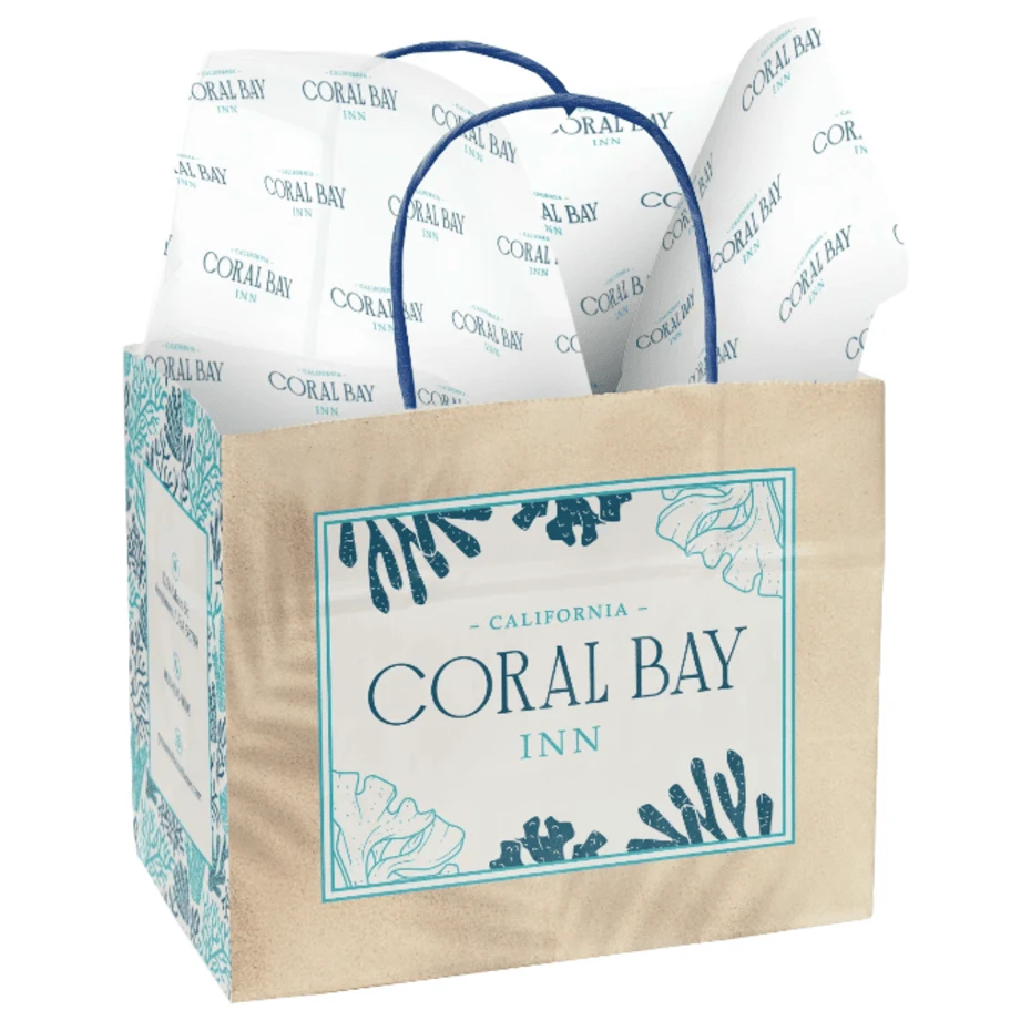 7.25" White Blue Handle Shopper with Tissue Paper Bundle 1