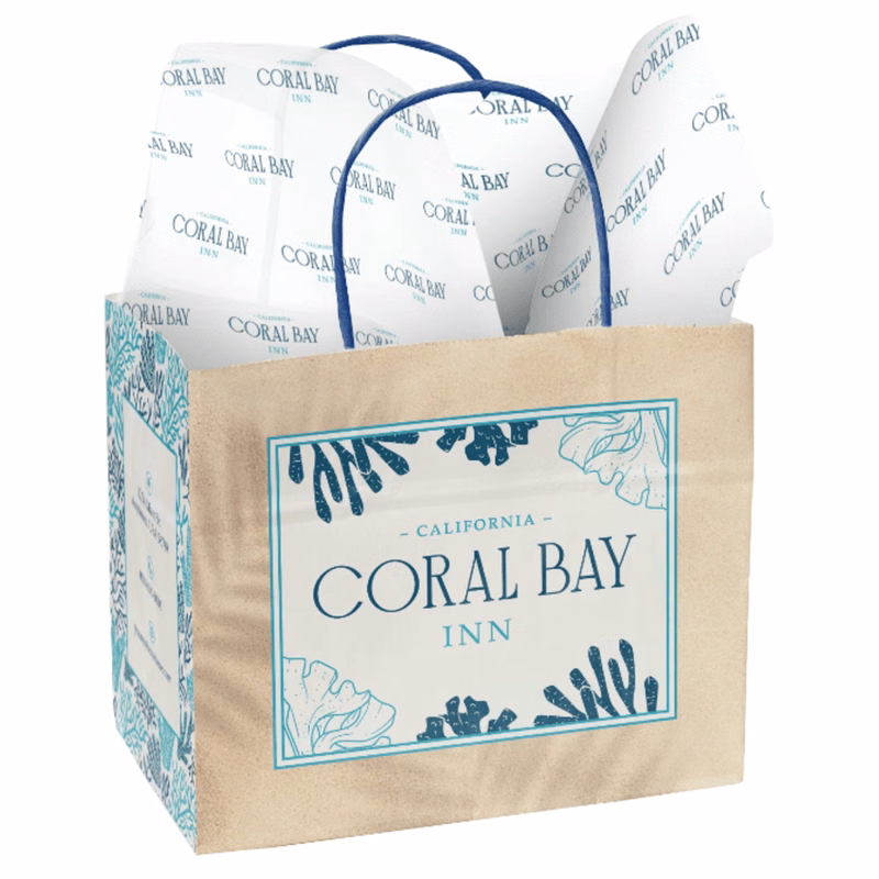 7.25" White Blue Handle Shopper with Tissue Paper Bundle