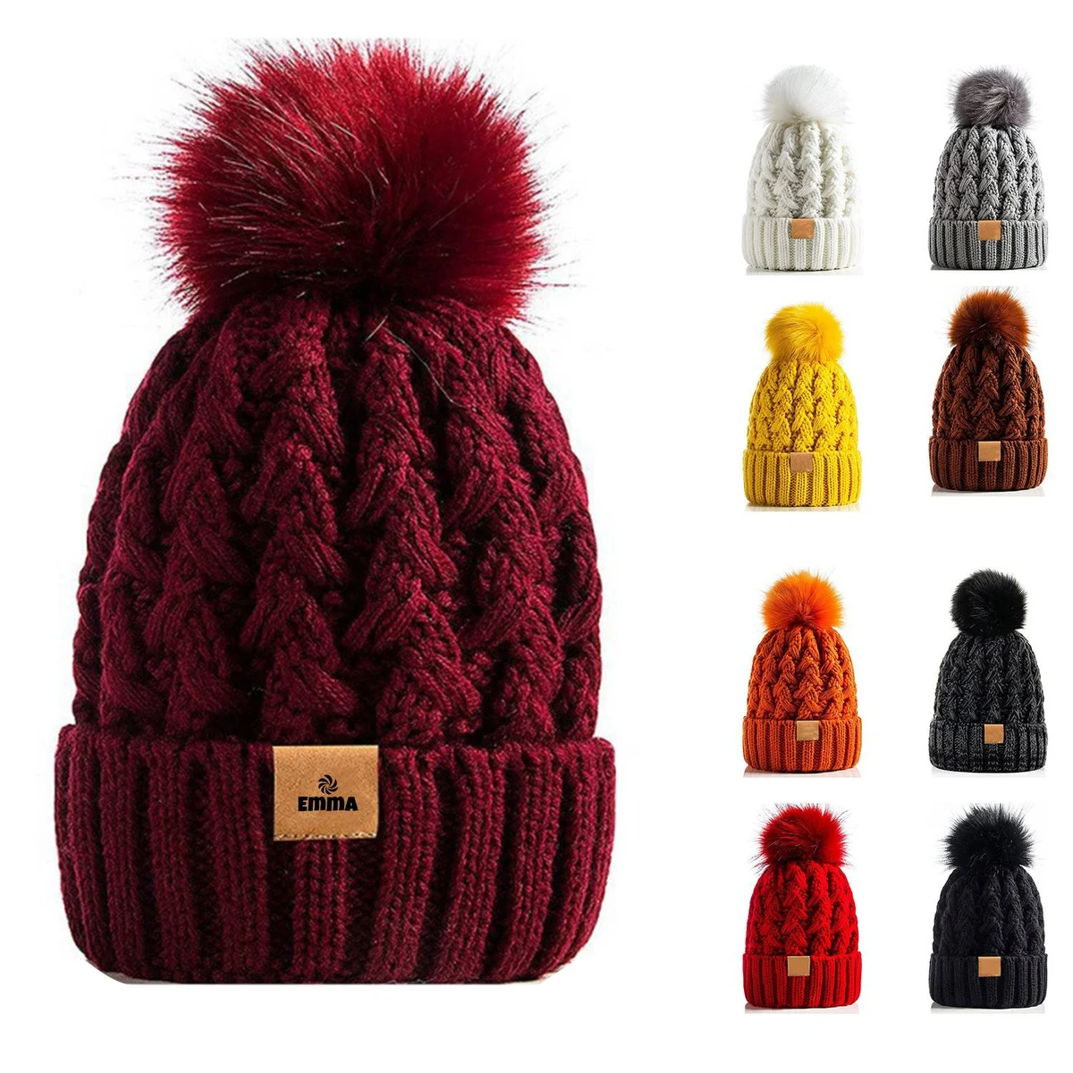Women Chunky Cable Knit Pompom Beanie 1