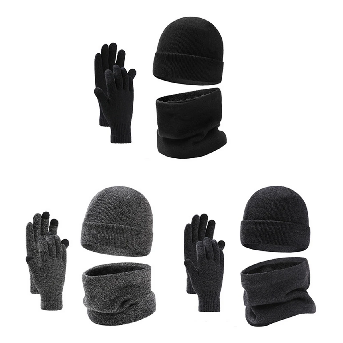 Winter Warm Beanie Hat Scarf And Touchscreen Gloves Set 1