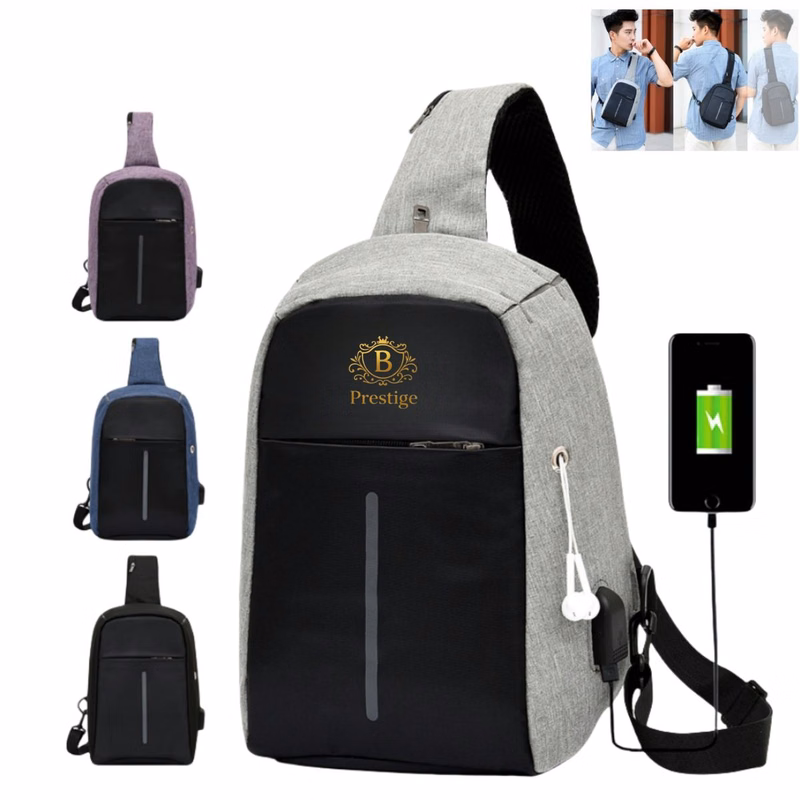 Anti Theft Reflective Sling Bag with USB Charging Port