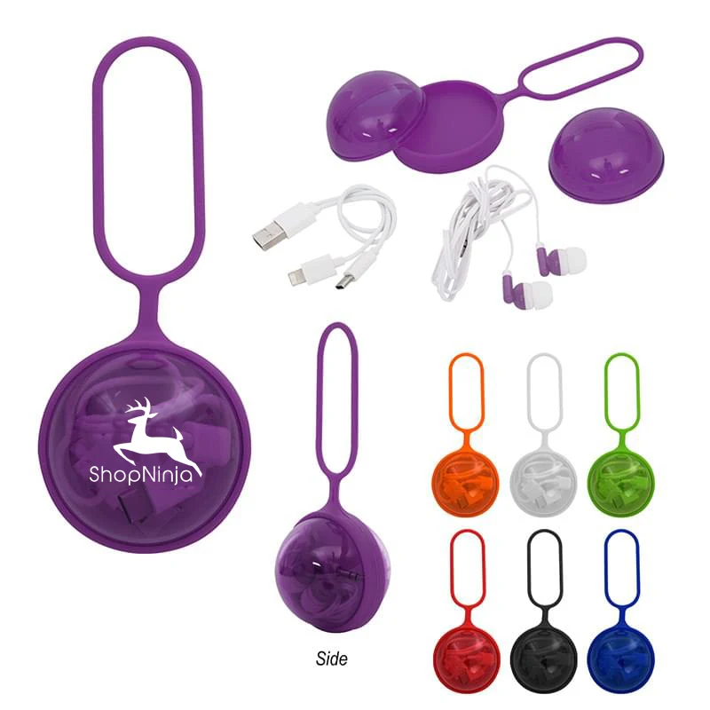 3-In-1 Charging Cable And Earbuds Ball 1