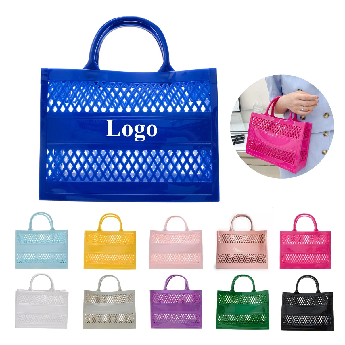 Candy Color Hollowed Out PVC Beach Bag 1