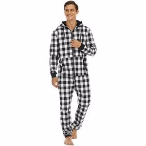 Men'S Flannel Checked Hooded Jumpsuit