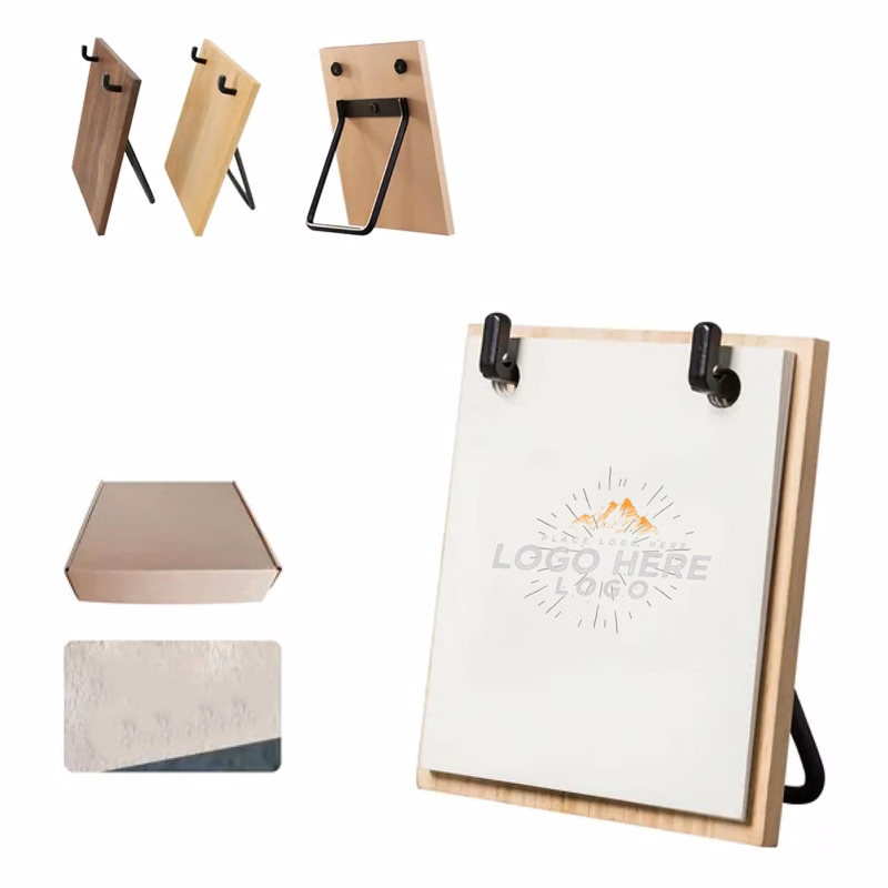 MOQ 500 Personalized 8x6.5 Inch Flip Wooden Desk Calendar For Office