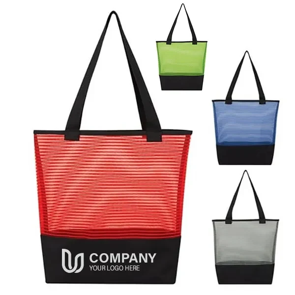 Sheer Mesh Pinstripe Tote Bag -15x16x3.75 1