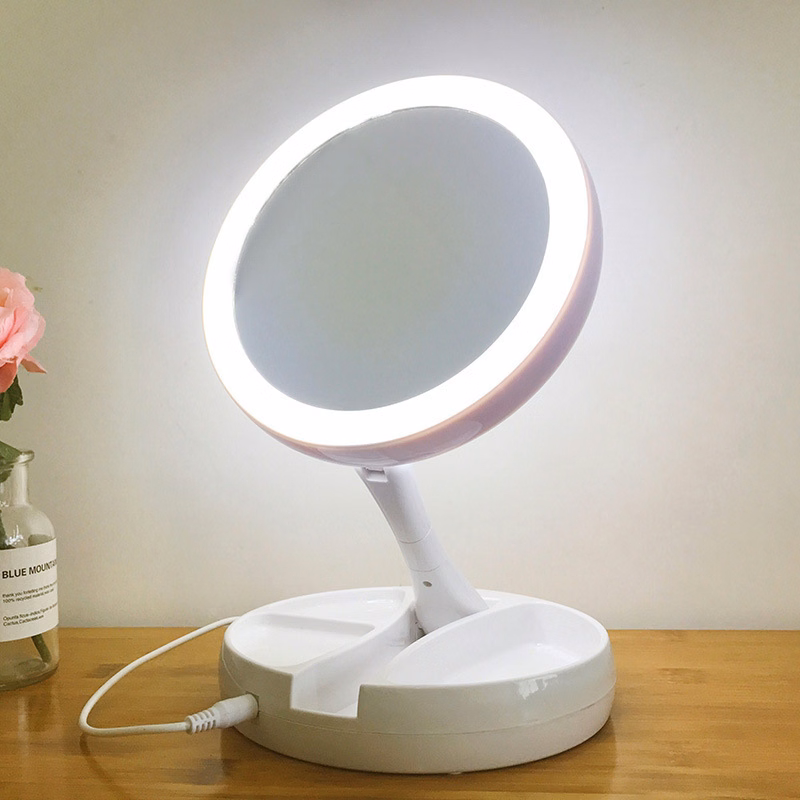 Charge LED Double Side Folding 10X Magnifying Makeup Mirror