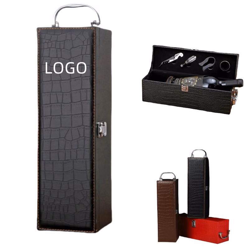 Leather Wine Case Gift Box with 4 Set Accessories