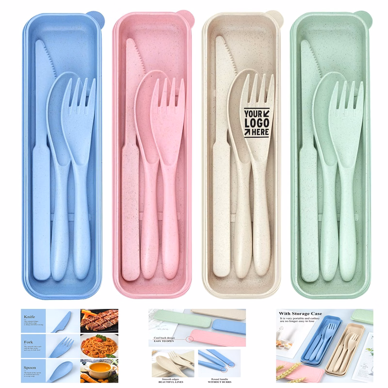 4 Sets Reusable Travel Utensils Portable Cutlery Knives Fork Spoon Set with Case